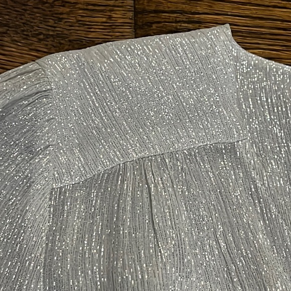 7 For All Mankind Silk Metallic V-Neck Peplum Blouse Women’s Size XS - Picture 4 of 12